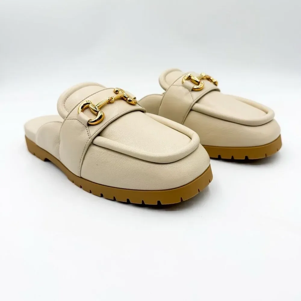 Gucci Airel Horsebit Leather Mules Ivory Loafer Slides EU 40 US 10
